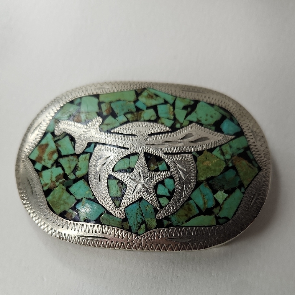Vintage Hand Made Engraved Shriners Inlay Masonic Belt Buckle